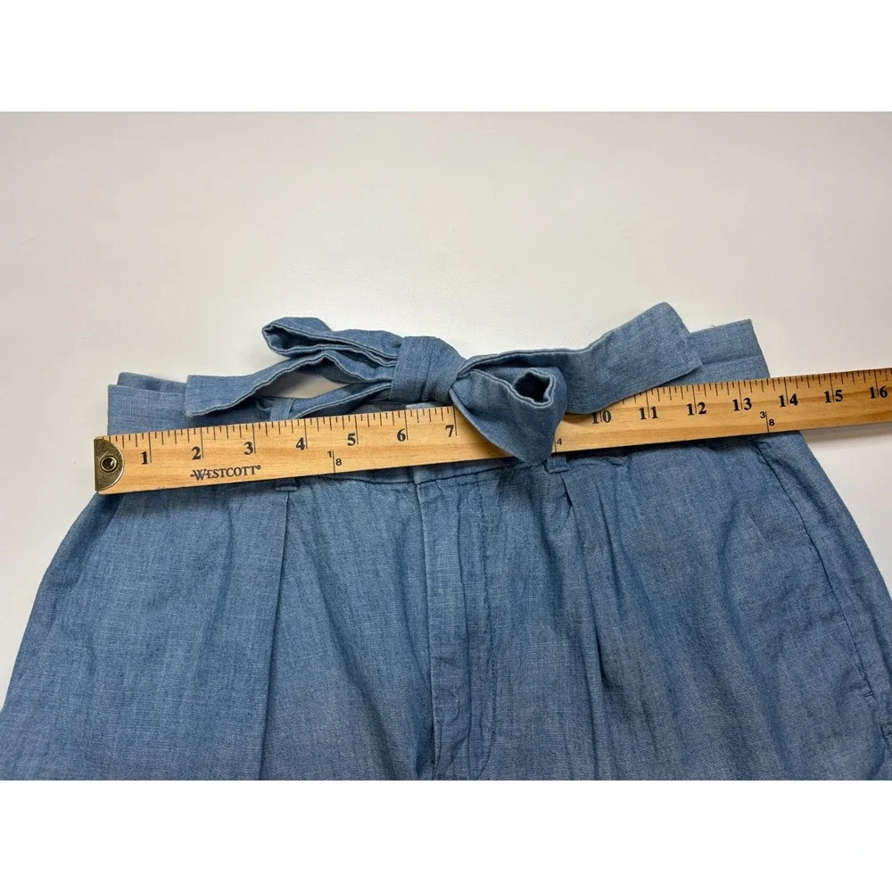 POLO Ralph Lauren Shorts Womens 4 Blue Chambray Tie-Waist High Rise Belted
